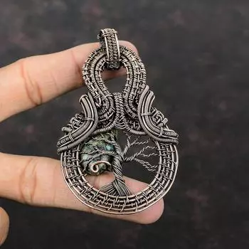 Подвеска «Дерево жизни» из азурита и малахита, подвеска из медной проволоки, обернутая драгоценным камнем, ручная работа, медная бижутерия, проволочная бижутерия, подарок для нее, уникальный кулон