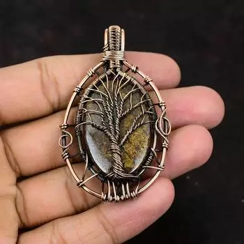 Подвеска «Дерево жизни» из бронзита, драгоценный камень, подвеска из медной проволоки, ювелирные изделия для женщин, подвеска «Дерево жизни», подвеска ручной работы, подарок для мамы