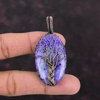 Подвеска «Дерево жизни» из чароита, медная проволока, подвеска ручной работы, ювелирное изделие «Дерево жизни», подарок для нее, подвеска из драгоценных камней, медные украшения