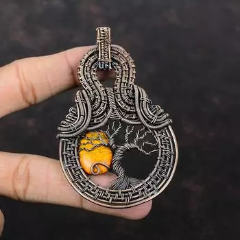 Подвеска «Дерево жизни» из яшмы шмеля, медная проволока, ювелирное изделие, ручная работа, подвеска из настоящего драгоценного камня, медная проволока, кулон, ювелирное изделие для подарка