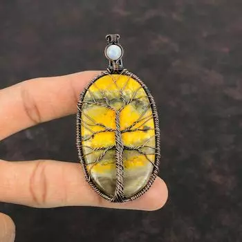 Подвеска «Дерево жизни» из яшмы шмеля, подвеска из лунного камня, подвеска из медной проволоки, подвеска из драгоценного камня ручной работы, медное ювелирное украшение в подарок для женщин