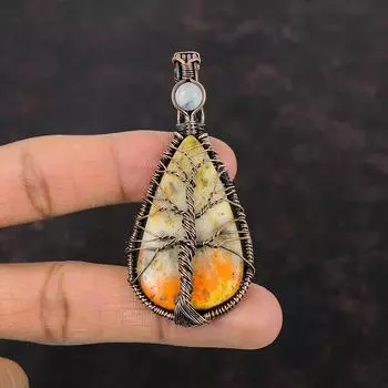 Подвеска «Дерево жизни» из яшмы шмеля, подвеска из медной проволоки, подвеска «Радуга» из лунного камня, подвеска из драгоценного камня ручной работы, уникальные медные украшения