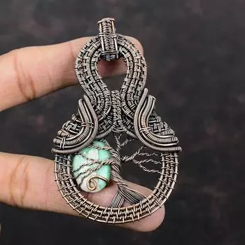 Подвеска «Дерево жизни» из варисцита, обернутая медной проволокой, подвеска из настоящего драгоценного камня, подвеска ручной работы из медной проволоки, подвеска для подарка