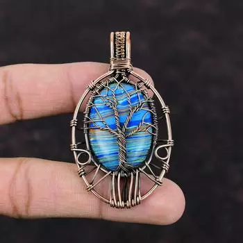 Подвеска «Дерево жизни», радужная кальциевая кулон, обернутая медной проволокой, подвеска с драгоценным камнем, подвеска ручной работы, подарок для нее, ювелирные изделия из медной проволоки