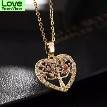 Подвеска «Дерево жизни» со стразами, ожерелья, чокеры, ожерелья для женщин, модные цветные хрустальные украшения, эффектное ожерелье 45cm