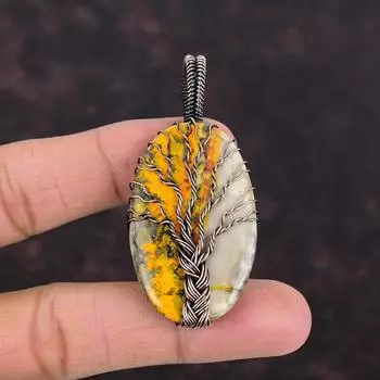 Подвеска «Дерево жизни» в виде яшмы шмеля, подвеска из медной проволоки, подвеска из драгоценных камней ручной работы, ювелирные изделия из меди, подарочная упаковка ювелирных изделий в виде шмеля