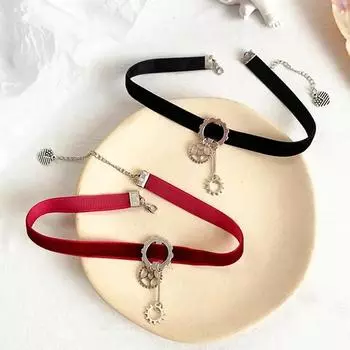 Подвеска Diablo Punk Metal Gear, винно-красная паровая вельветовая сексуальная бижутерия для женщин, черное широкое ожерелье с покрывалом, модные ювелирные изделия чёрный