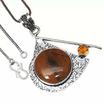 Подвеска дизайнерская яшма цитрин кварц драгоценный камень День святого Валентина серебряное украшение 2
