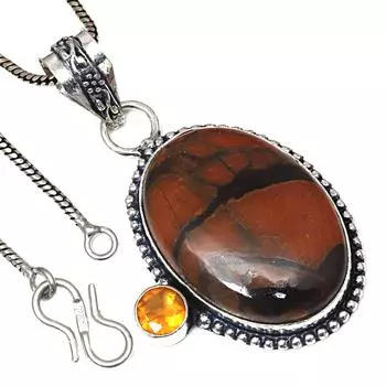 Подвеска дизайнерская яшма цитрин кварц драгоценный камень День святого Валентина серебряное украшение 2