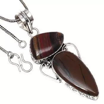 Подвеска дизайнерская яшма драгоценный камень ручной работы подарок для нее серебряные украшения 2.5