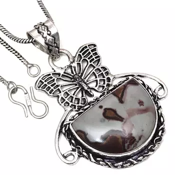 Подвеска дизайнерская яшма драгоценный камень ручной работы подарок для нее серебряные украшения 2