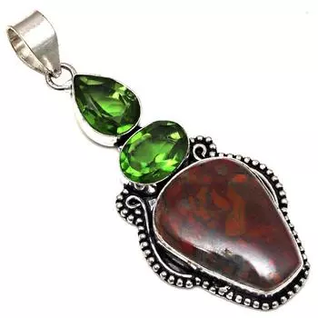 Подвеска дизайнерская яшма перидот кварц драгоценный камень серебряное ювелирное изделие 2.75
