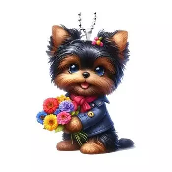 Подвеска для автомобиля 2D Щенок с цветком, подвеска в виде рождественской елки, легкая подвеска на зеркало заднего вида, украшение на сумку, брелок, подвеска 1pcs синий