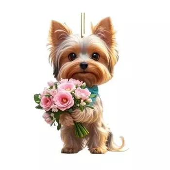 Подвеска для автомобиля 2D Щенок с цветком, подвеска в виде рождественской елки, легкая подвеска на зеркало заднего вида, украшение на сумку, брелок, подвеска 1pcs хаки