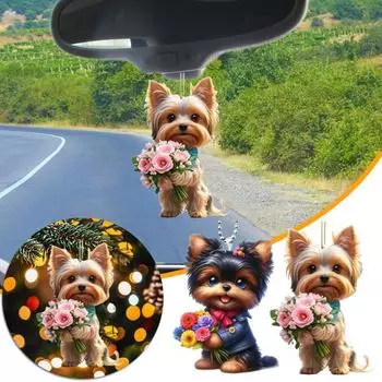 Подвеска для автомобиля 2D Щенок с цветком, подвеска в виде рождественской елки, легкая подвеска на зеркало заднего вида, украшение на сумку, брелок, подвеска хаки