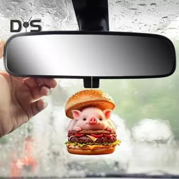 Подвеска для автомобиля Burger Piggy, 2D, плоская акриловая подвеска, украшение для интерьера автомобиля, рюкзак, подарок для автолюбителей Pig