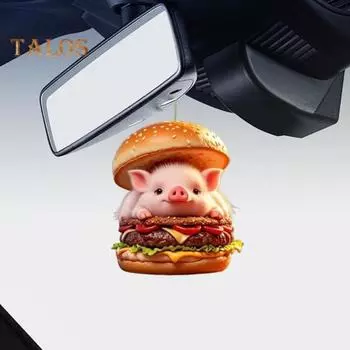 Подвеска для автомобиля Burger Piggy, 2D, плоская акриловая подвеска, украшение для интерьера автомобиля, рюкзак, подарок для автолюбителей Pig