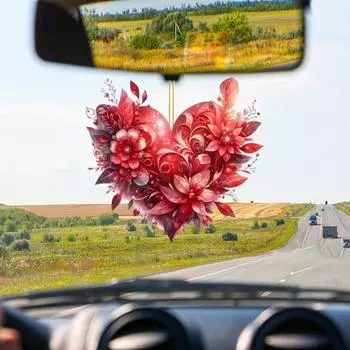 Подвеска для автомобиля с 2D-печатью в виде цветка, рождественской елки, легкая подвеска для зеркала заднего вида, украшения на сумку, подвеска-брелок красный