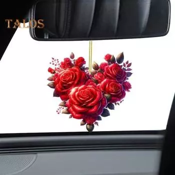 Подвеска для автомобиля с 2D-печатью в виде розы, рождественской елки, легкая подвеска для украшения зеркала заднего вида, сумки, окна красный