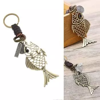 Подвеска для автомобиля в стиле панк из сплава ручной работы в виде рыбы, ретро-кожаный брелок для ключей, ювелирные изделия, аксессуары, подарок