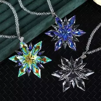 Подвеска для автомобиля в виде хрустальной снежинки синий