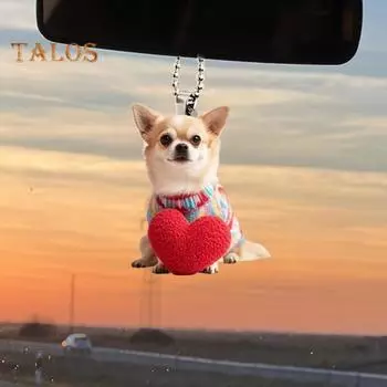 Подвеска для автомобиля в виде щенка, акриловые украшения заднего вида, 2D, плоская подвесная подвеска, мультяшное сердце, украшение для собаки, автомобильные аксессуары Dog