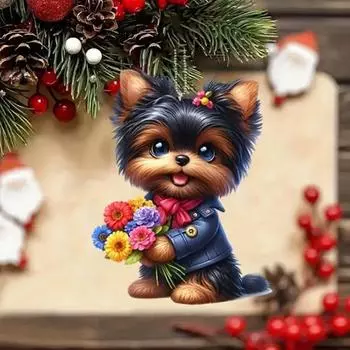 Подвеска для автомобиля Yousheng 2D Щенок с цветком, рождественская елка, подвеска, легкое зеркало заднего вида, украшение на сумку, брелок, подвеска синий