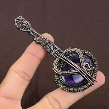 Подвеска для гитары из медной проволоки ручной работы с натуральным аметистом и шалфеем 3,1 дюйма W1j43