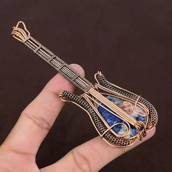 Подвеска для гитары из медной проволоки ручной работы из натурального камня содалита 4,53 дюйма m1l65