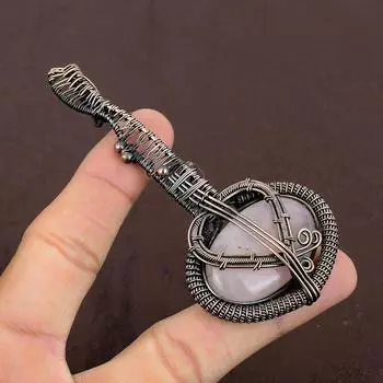 Подвеска для гитары из медной проволоки ручной работы из натурального розового кварца с драгоценным камнем 3,1 дюйма A2C70