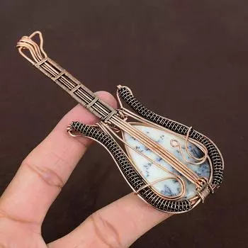 Подвеска для гитары из натурального дендритового опала ручной работы из медной проволоки 4,53 дюйма l6Z35