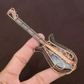 Подвеска для гитары из натурального карибского камня Ларимар, медная проволока, 4,53 дюйма, a0b98