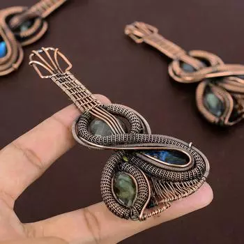 Подвеска для гитары из натурального лабрадорита ручной работы с медной проволокой 4,3 дюйма c0D14