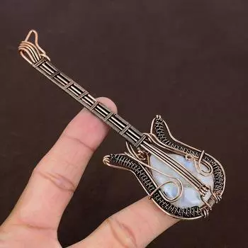 Подвеска для гитары из натурального радужного лунного камня, медная проволока, 4,53 дюйма, P4i00