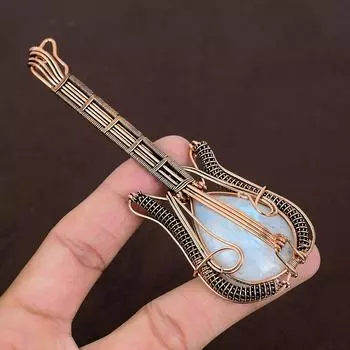 Подвеска для гитары из натурального радужного лунного камня, медная проволока, 4,53 дюйма, M9f21