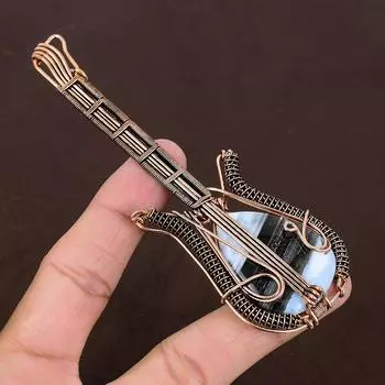 Подвеска для гитары из натуральной медной проволоки Owhyee с синим опалом ручной работы 4,53 дюйма P5c42