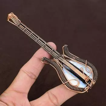 Подвеска для гитары из натуральной медной проволоки Owhyee с синим опалом ручной работы 4,53 дюйма G7E94
