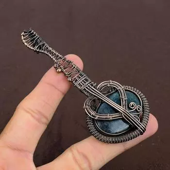 Подвеска для гитары из натуральной медной проволоки ручной работы с драгоценным камнем хризокола 3,1 дюйма i2F67