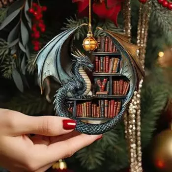 Подвеска для книжной полки в виде дракона, акриловое украшение на рождественскую елку, 2D-украшение для книжной полки в виде дракона, подарок на память для любителей книг-драконов синий
