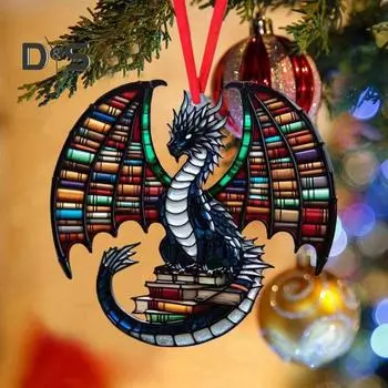 Подвеска для книжной полки в виде дракона, акриловое украшение на рождественскую елку, 2D-украшение для книжной полки в виде дракона, подарок на память для любителей книг-драконов синий