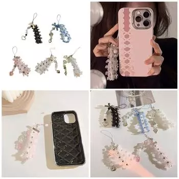 Подвеска для мобильного телефона в виде бабочки, бант, бусины, телефонная цепочка, съемный шнурок, стильный брелок для ключей, сумка, подвеска, украшения белый