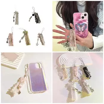 Подвеска для мобильного телефона в виде бабочки, бант, цепочка для телефона из бисера, съемный шнурок для телефона, стильные ремешки для телефона, украшения для сумки розовый
