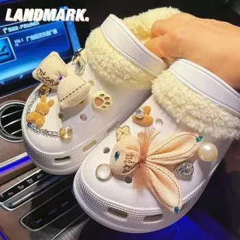 Подвеска для обуви, булавки «сделай сам», 3D бриллиантовая цепочка, украшение в виде кролика цвета шампанского, пряжка для обуви с отверстиями, набор подвесок, аксессуары, подарок для мальчиков и девочек