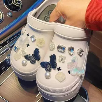 Подвеска для обуви Crocs DIY Черная бабочка Алмазные цветы Украшения для обуви Пряжка для Croc Подвески Отверстия Обувь Аксессуары