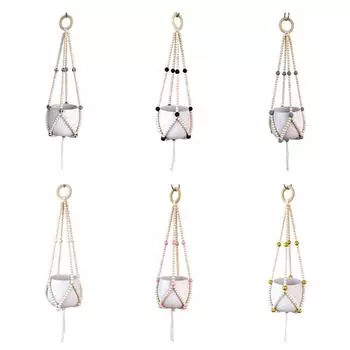 Подвеска для растений ручной работы, красочная, бохо, макраме, деревянные бусины, держатель для цветочных горшков, настенное, балконное, подвесное украшение, товары для дома и сада