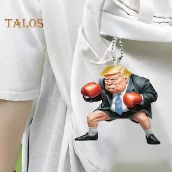 Подвеска для рождественской машины Трампа, акриловое изображение Трампа, подвесное украшение с цепочкой из бусин, забавное двухстороннее украшение для украшения дома на автомобильную елку C