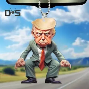 Подвеска для рождественской машины Трампа, акриловое изображение Трампа, подвесное украшение с цепочкой из бусин, забавное двухстороннее украшение для украшения дома на автомобильную елку B
