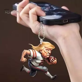 Подвеска для рождественской машины Трампа, акриловое изображение Трампа, подвесное украшение с цепочкой из бусин, забавное двухстороннее украшение для украшения дома на автомобильную елку C