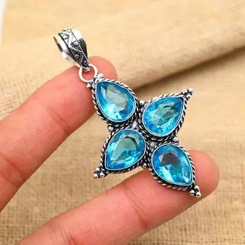 Подвеска для свадебных украшений из стерлингового серебра 925 пробы ручной работы с синим топазом на День Благодарения