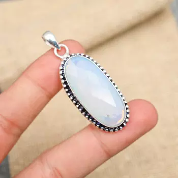 Подвеска для свадебных украшений из стерлингового серебра 925 пробы с молочным опалом и драгоценным камнем ручной работы 1.97 Inches белый